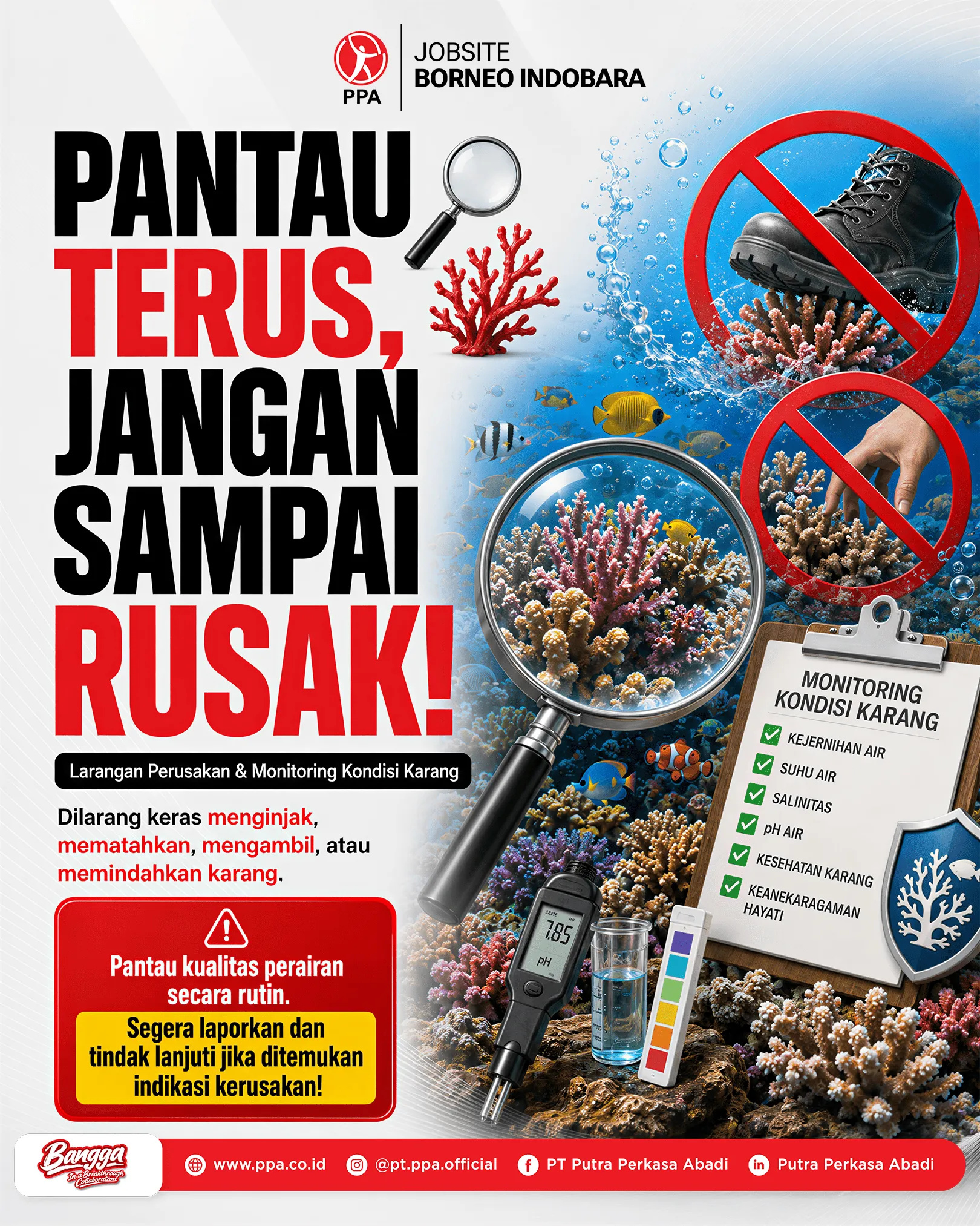 Patuh pada Larangan Perusakan dan Lakukan Monitoring Kondisi Terumbu Karang Secara Berkala
